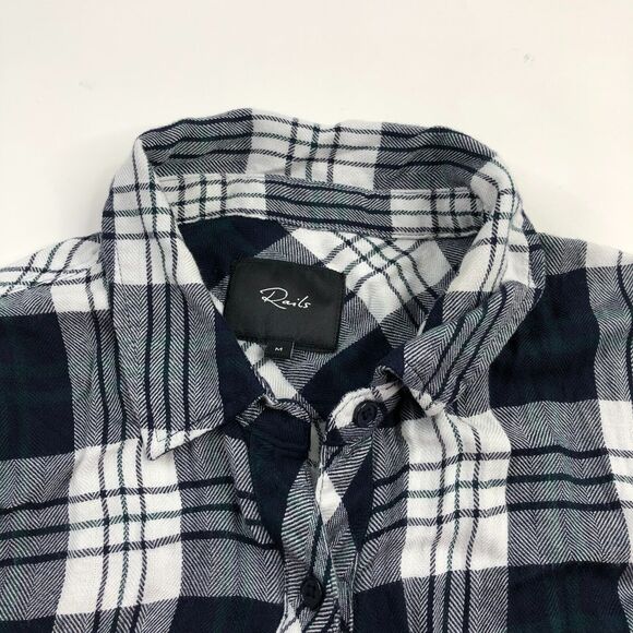 Rails Women's Check Plaid Button Up Collared Shirt Black Size Medium Rayon EUC - Picture 1 of 7